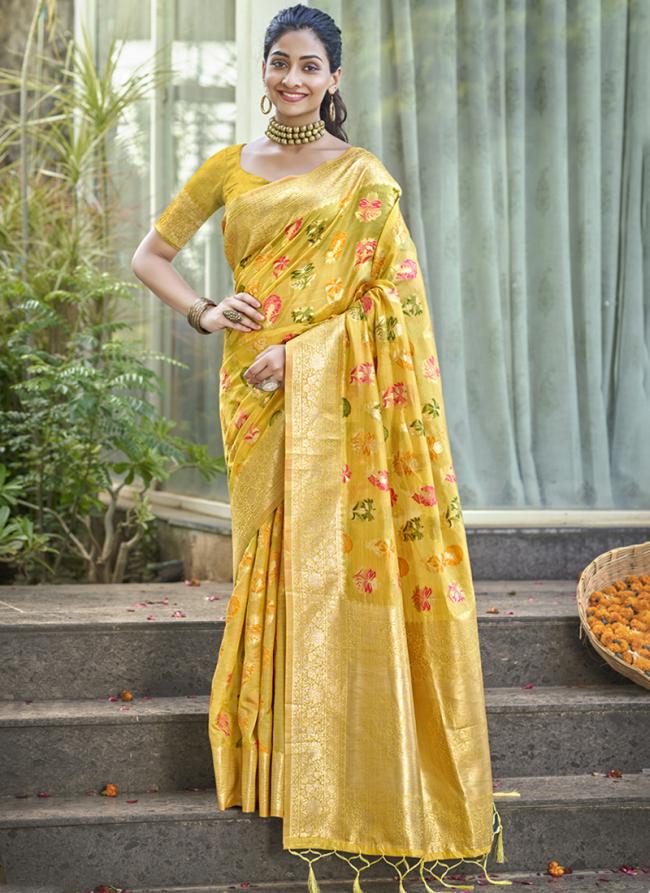 Organza Yellow Traditional Wear Weaving Saree